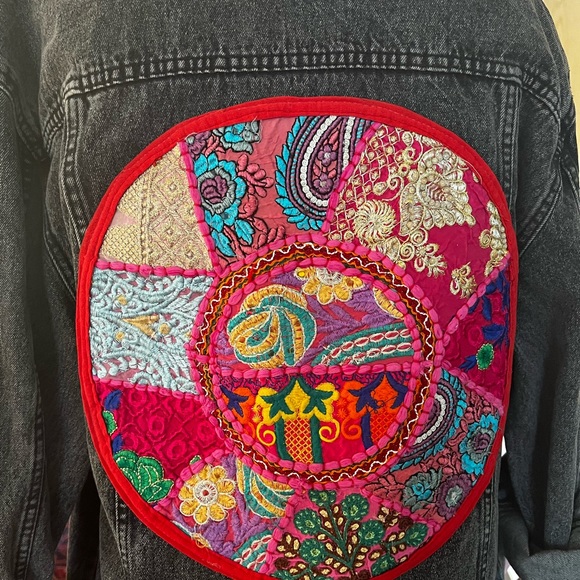 Reworked Black Boho Stonewashed Denim Jacket - Picture 7 of 14